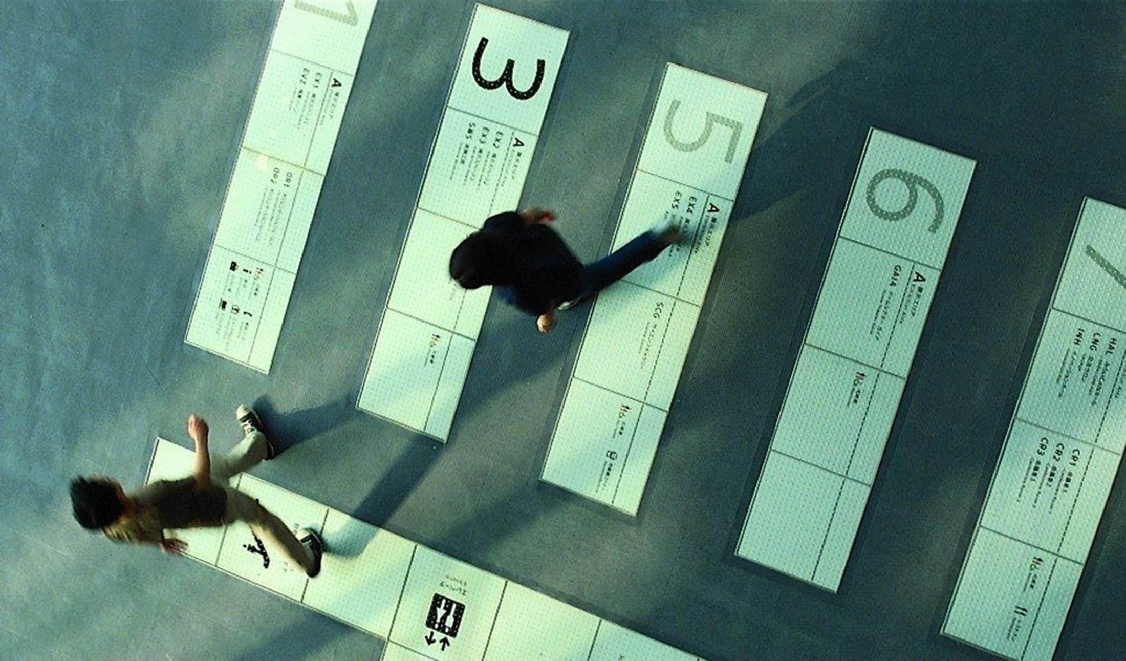 图：日本国家新兴科学技术博物馆地面寻路标牌，使用大号白底黑字.jpg